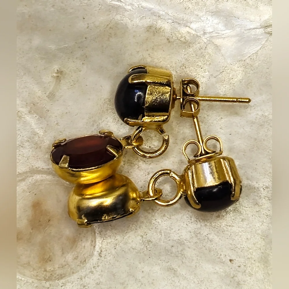 Genuine 11.04 Carats Garnet In Two Setting 18K Gold Plated Earrings